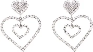 Crystal-Embellished Heart Earrings