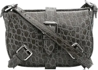 Croco-Embossed Buckle Shoulder Bag