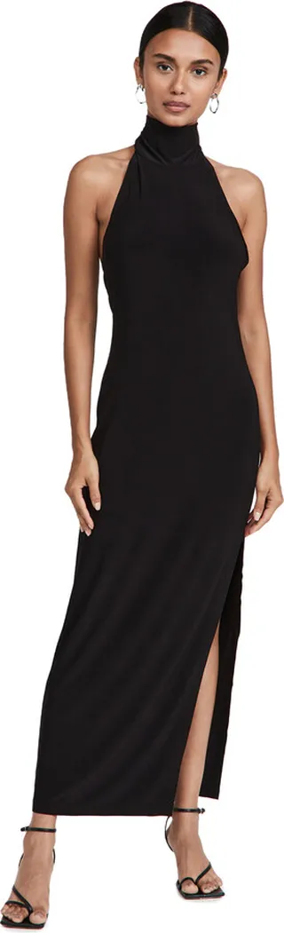 Norma Kamali Halter Turtle Side Slit Gown