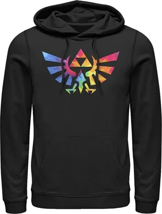 Men's Nintendo Legend of Zelda Tie Dye Crest Pull Over Hoodie - Black - X Large