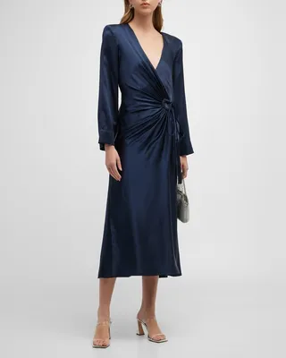 Serena Faux-Wrap Midi Silk Dress