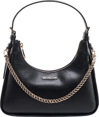 Leather shoulder bag with metal logo