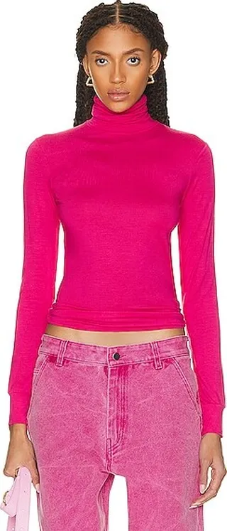 Raf Simons Turtleneck Long Sleeve Top in Fuchsia