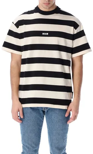 MSGM Striped Logo Printed T-Shirt