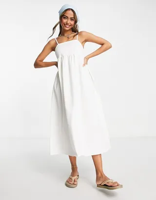 ASOS DESIGN soft denim midi smock dress in white
