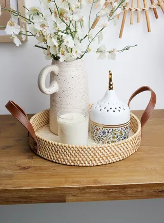 Mother Of Pearl Tray With Leather Handle