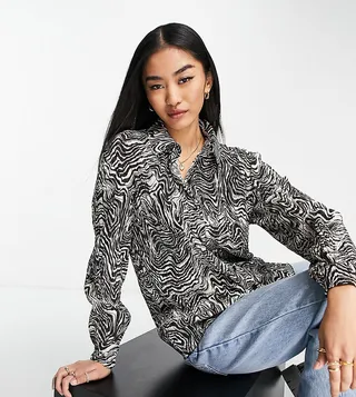 Stradivarius pleated shirt in retro print - part of a set
