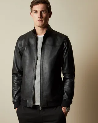 Leather Bomber Jacket in Black