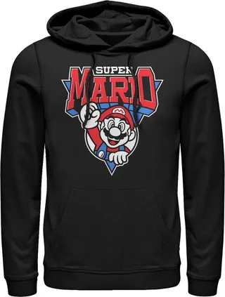 Men's Nintendo Team Super Mario Emblem Pull Over Hoodie - Black - 3X Large