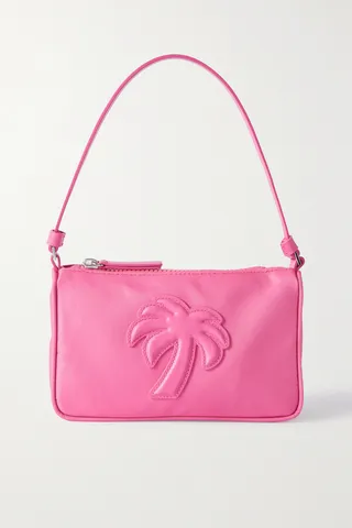 Palm Angels - Appliquéd Leather-trimmed Shell Shoulder Bag - Pink