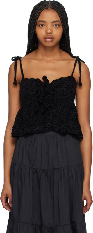 GANNI Black Open Front Camisole