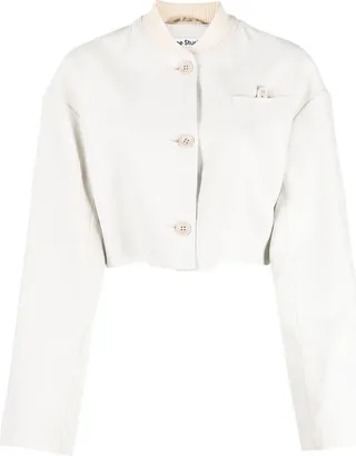 Copped Linen-Blend Bomber Jacket