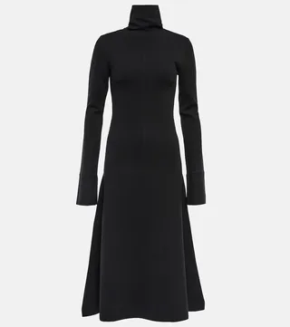 Silk-blend knit midi dress