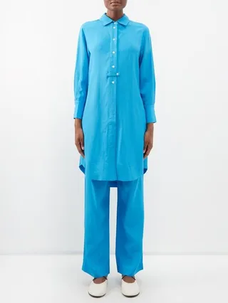 Point Collar Twill Midi Dress