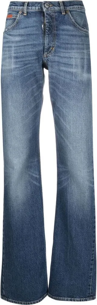 Distressed-Finish Straight-Leg Jeans