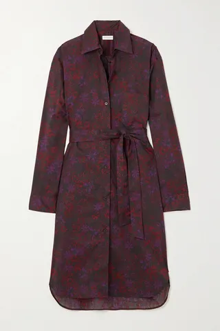 Dries Van Noten - Belted Floral-print Cotton-voile Shirt Dress - Burgundy