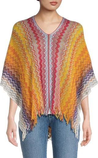 Chevron Print Fringe Poncho