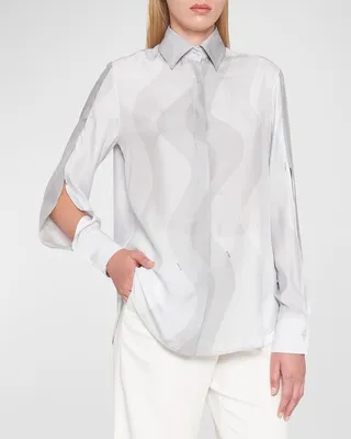 Degrade Wavy-Print Silk Collared Shirt