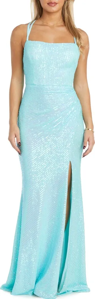 Iridescent Strappy Sequin Gown
