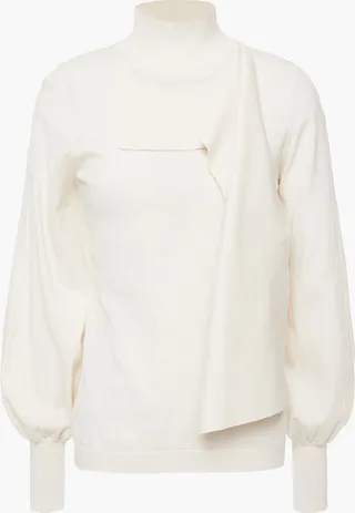 Draped cotton-blend turtleneck sweater