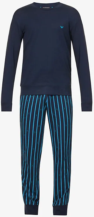Mens Regimental Marine Logo-embroidered Striped Cotton Pyjamas
