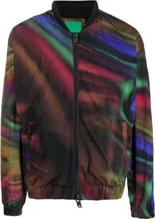 Perforated Abstract-Print Bomber Jacket