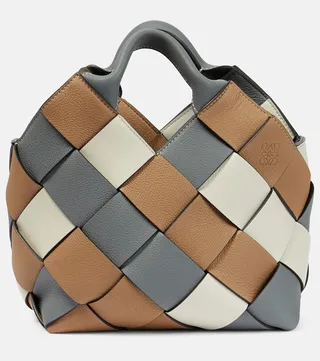 Woven leather tote bag