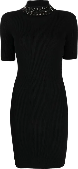 Spiked-Turtleneck Knit Minidress