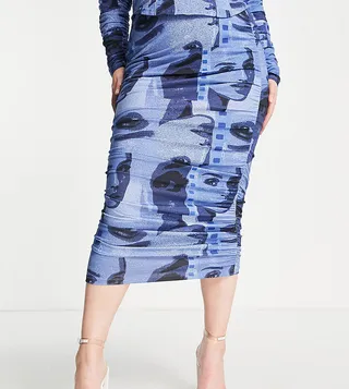 ASOS DESIGN Curve midi skirt with ruched side in graphic print - part of a set