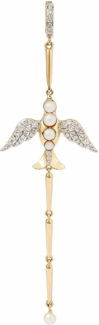 x Temperley London 18kt yellow gold Lovebirds pearl and diamond drop charm
