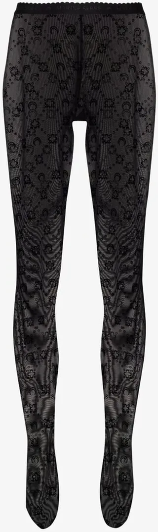 Black Moonogram Flocked Tights