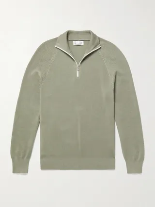 Ribbed Cotton Half-Zip Sweater