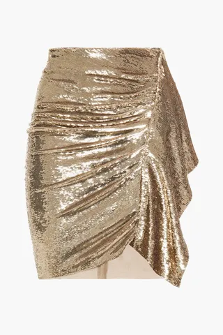 Saria draped sequined woven mini skirt