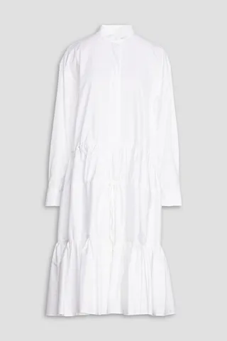 Tiered gathered cotton-poplin midi dress