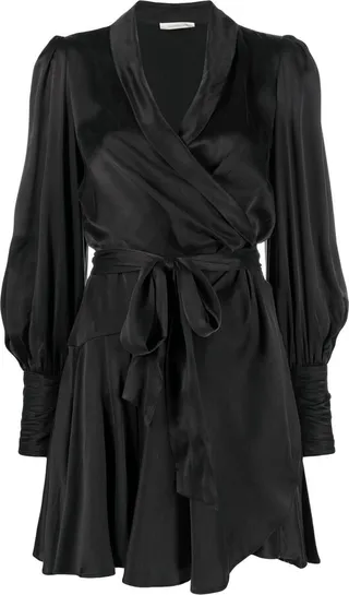 Tied-Waist Silk Wrap Dress