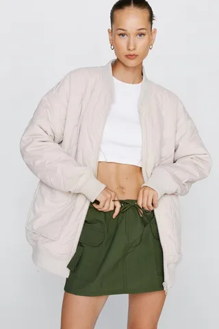 Nasty Gal Womens Cord Quilted Pocket Detail Bomber Jacket