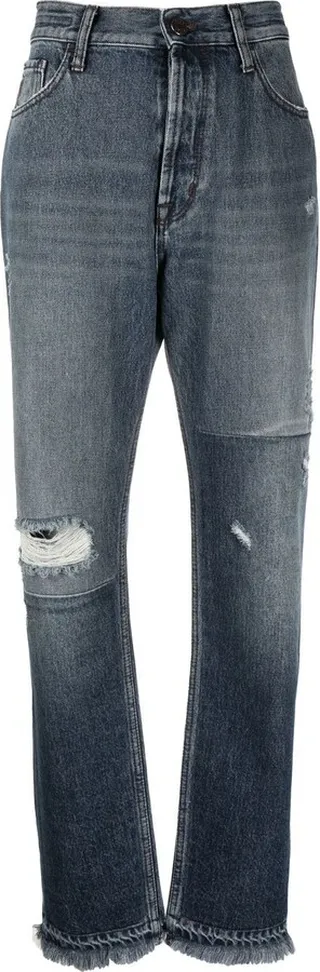 Distressed High-Rise Straight Leg Jeans