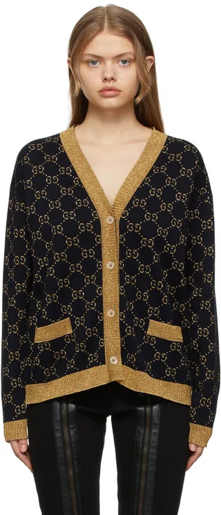 Gucci Navy GG Cotton Lamé Cardigan