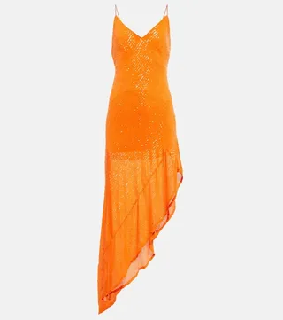 Sequined asymmetric maxi dress