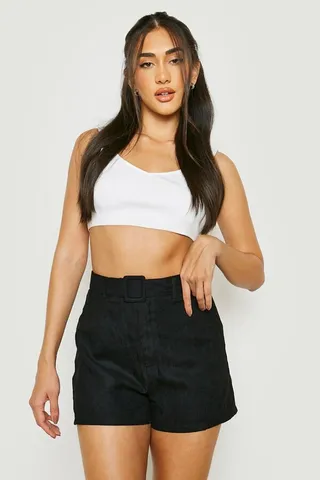 Tailored Belted Cord Shorts