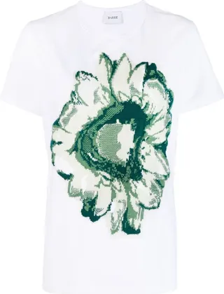 floral-motif patch cashmere T-shirt