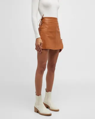 Gina Lace-Up Leather Mini Skirt