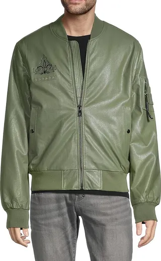 Faux Leather Puffer Bomber Jacket