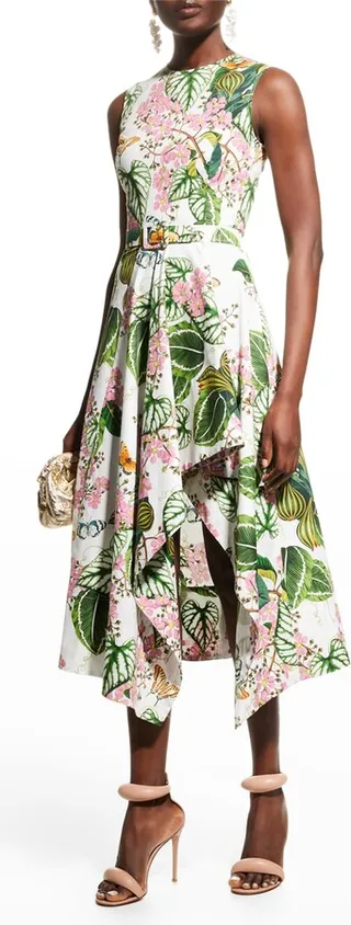 Mixed Botanical Asymmetric Hem Dress