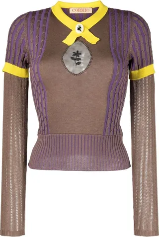 Floral-Embroidered Knitted Top