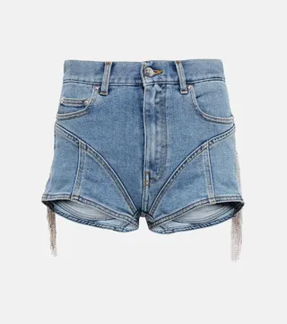 Spiral embellished high-waisted denim shorts