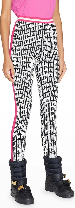 Side-Stripe Monogram Knit Leggings