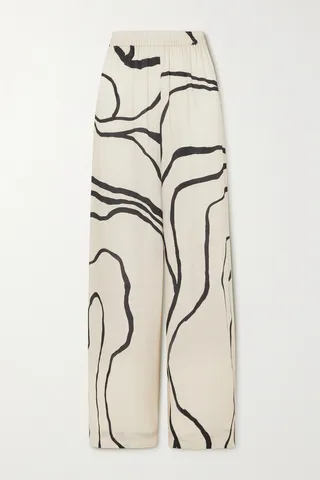 Bouguessa - Petra Printed Satin-twill Straight-leg Pants - White