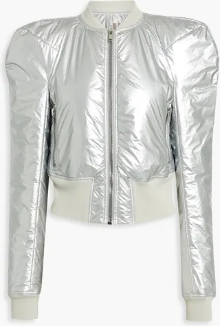 Metallic shell bomber jacket
