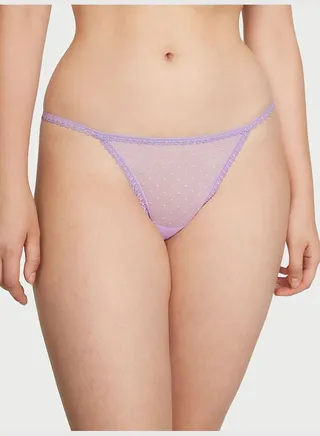 Ribbon Slot Mesh V-String Panty